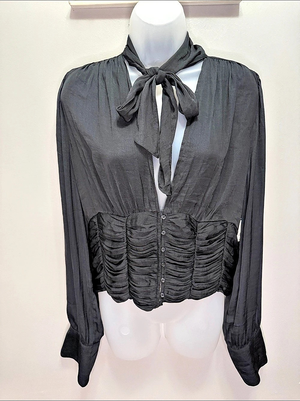 Free People “Meet Me There” Ruched 
Button-Down Blouse Large NWT